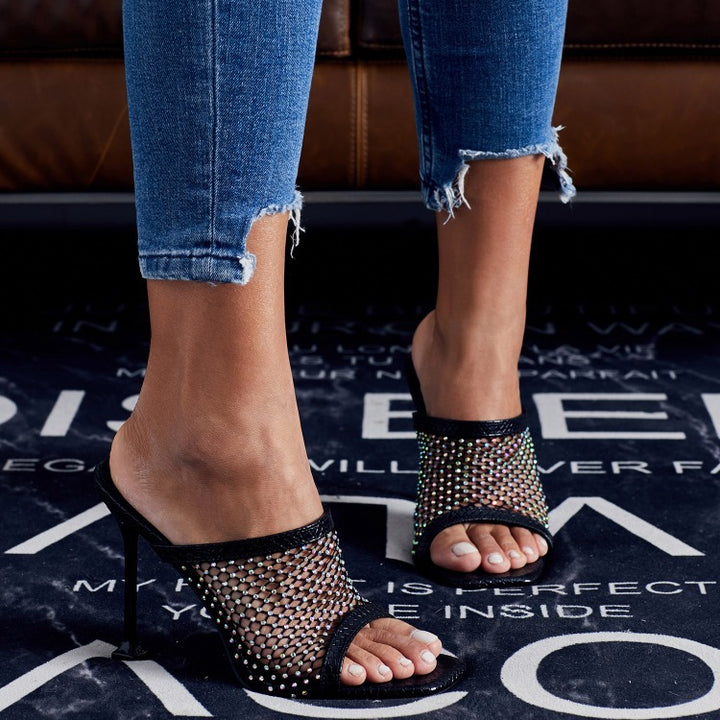 Rhinestone Mesh Heels