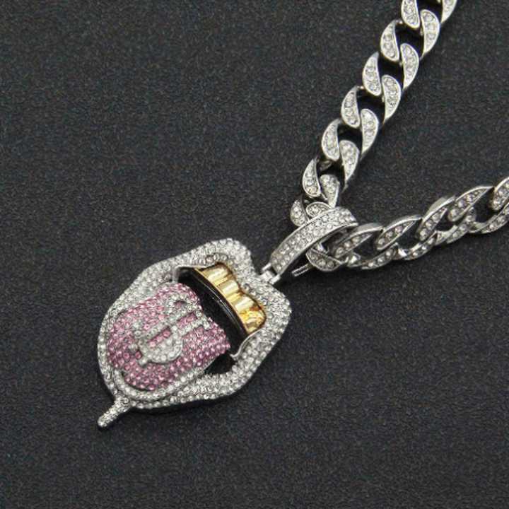 Tongue Shaped Pendant with Pink Crystal