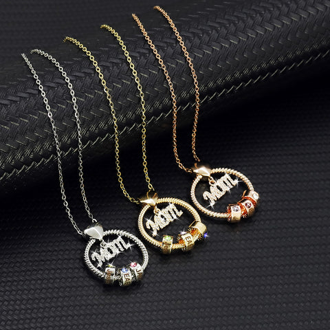MOM Necklace with Custom Name & Birthday Stone