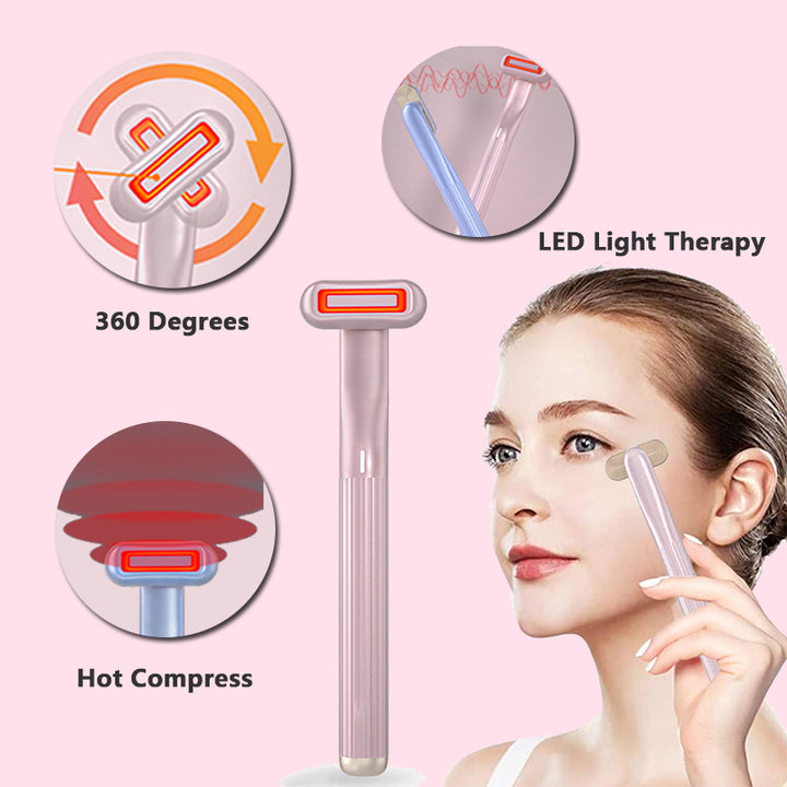 New Upgraded 360 Degrees Rotary Eye Massage Therapeutic Warmth Face Massage Red LED Light 5-in-1 Skincare Tool Wand