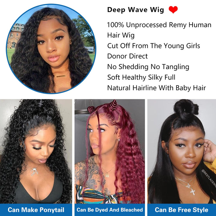 Deep Wave Human Hair Wig w/Closure