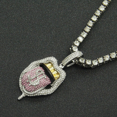 Tongue Shaped Pendant with Pink Crystal