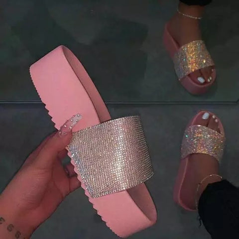 Rhinestone Slide Slippers w/Thick Bottom