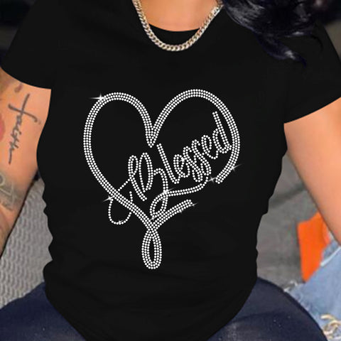 Rhinestone Round Neck T-shirt